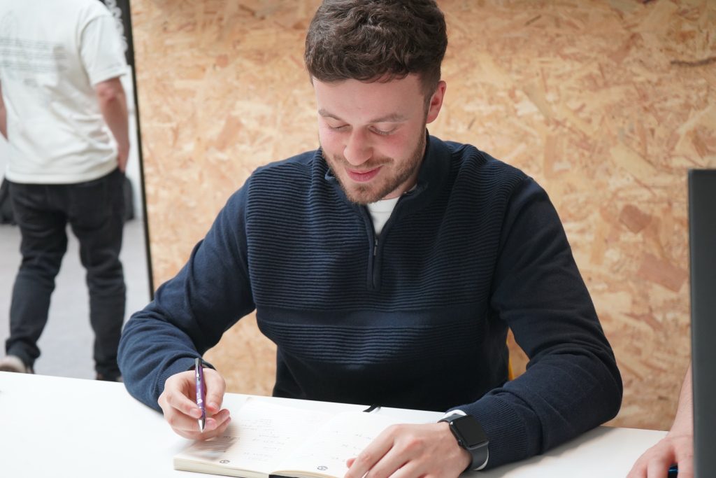 A participant filling in a form
